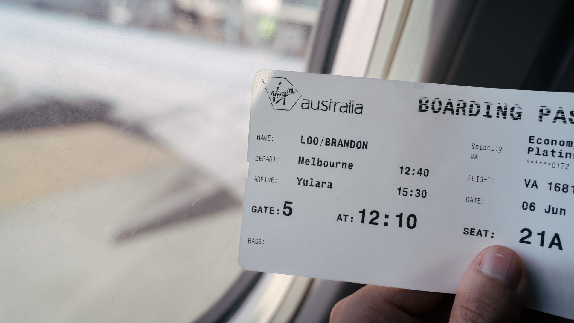 Virgin Australia Uluru boarding pass