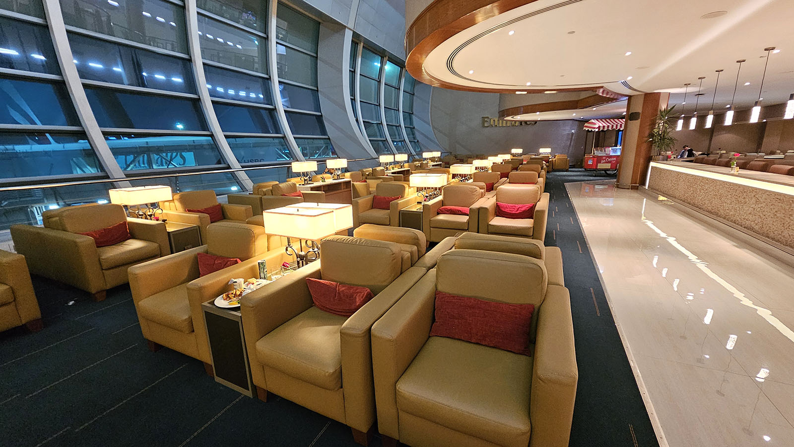 Sofas in the Emirates Business Class Lounge, Dubai T3 Concourse C