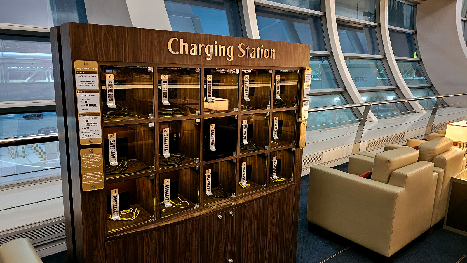Recharge your phone in the Emirates Business Class Lounge, Dubai T3 Concourse C