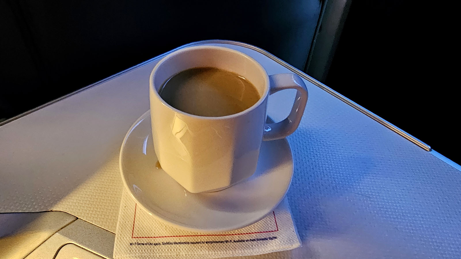 Brewed coffee in Delta One on the Airbus A350