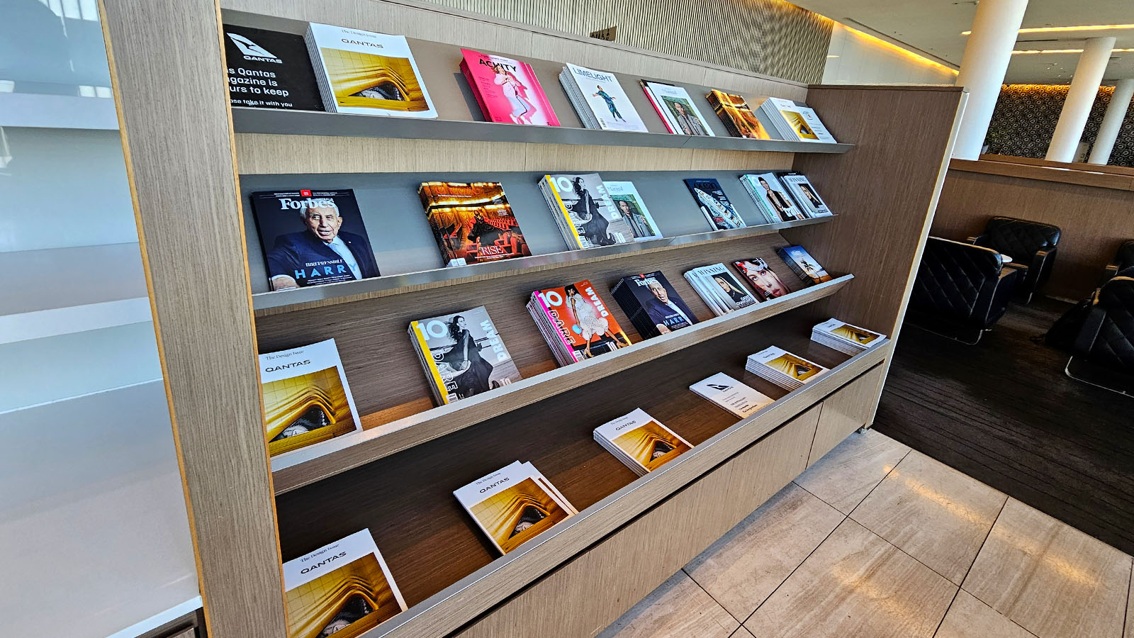 Reading material in the Qantas Domestic Business Lounge, Canberra