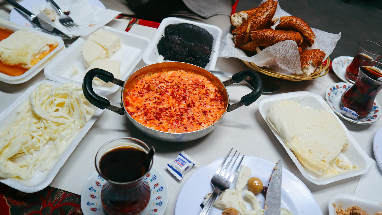 Traditional Turkish breakfast spread in Istanbul