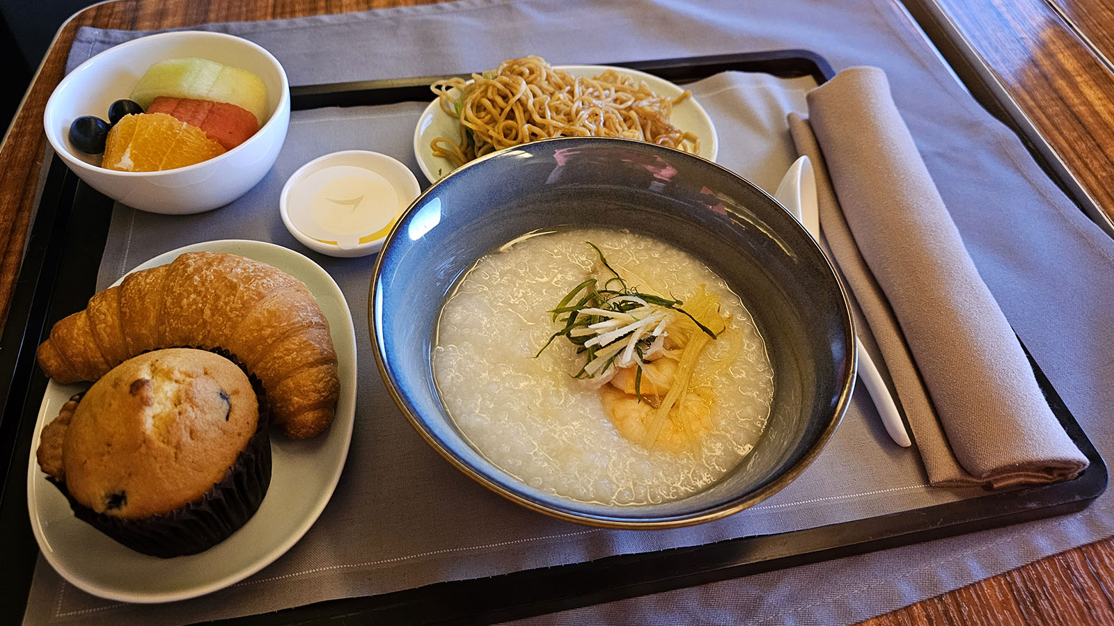 Congee in First Class on the Cathay Pacific Boeing 777