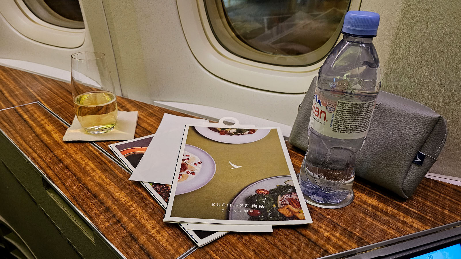 Beverage in First Class on the Cathay Pacific Boeing 777