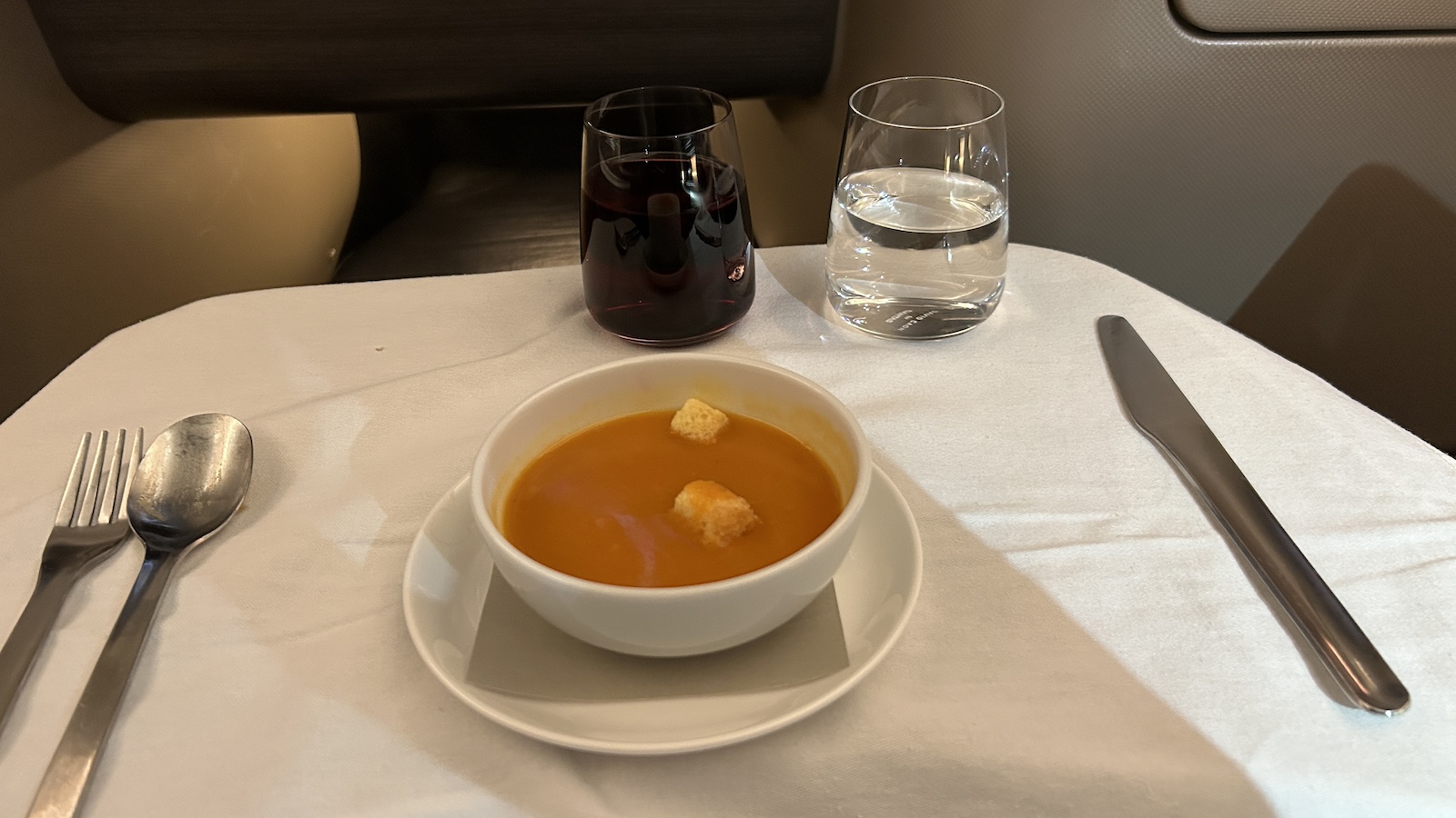 Qantas Perth Paris Business Class Entree Soup Point Hacks by Daniel Sciberras