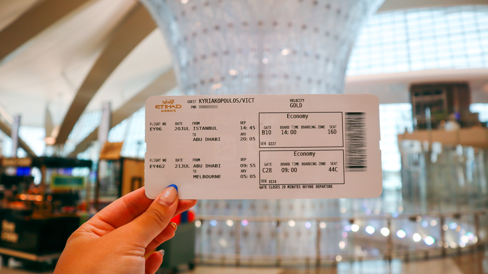 Boarding pass IST-AUH-MEL Eithad Economy