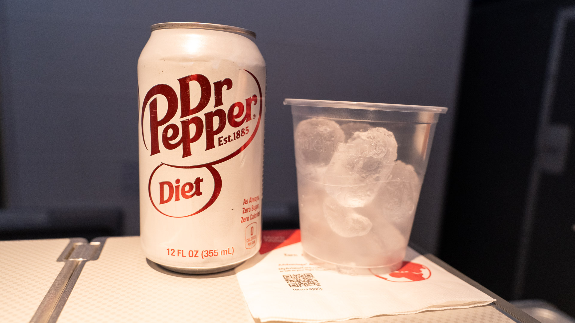 American Airlines Premium Economy Dr Pepper