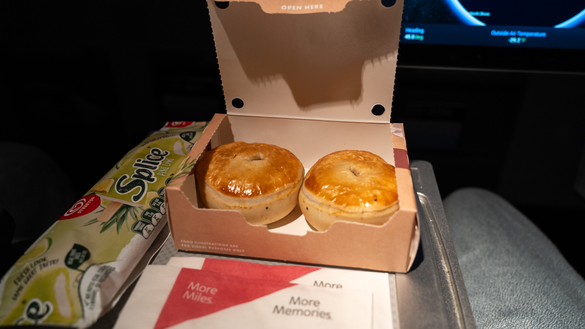 American Airlines Premium Economy meat pies