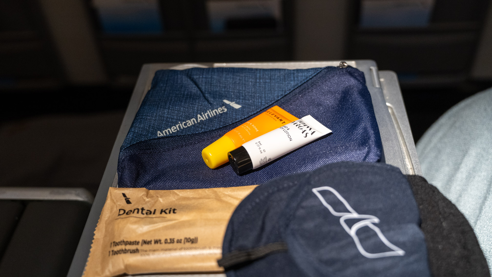 American Airlines Premium Economy amenity kit.