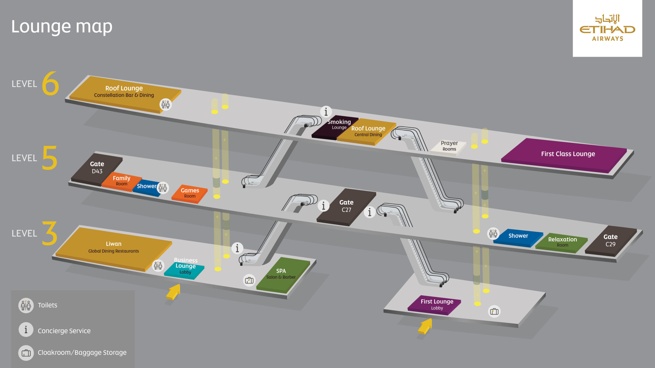 Etihad Business Class Lounge Abu Dhabi Terminal A - map July 2024