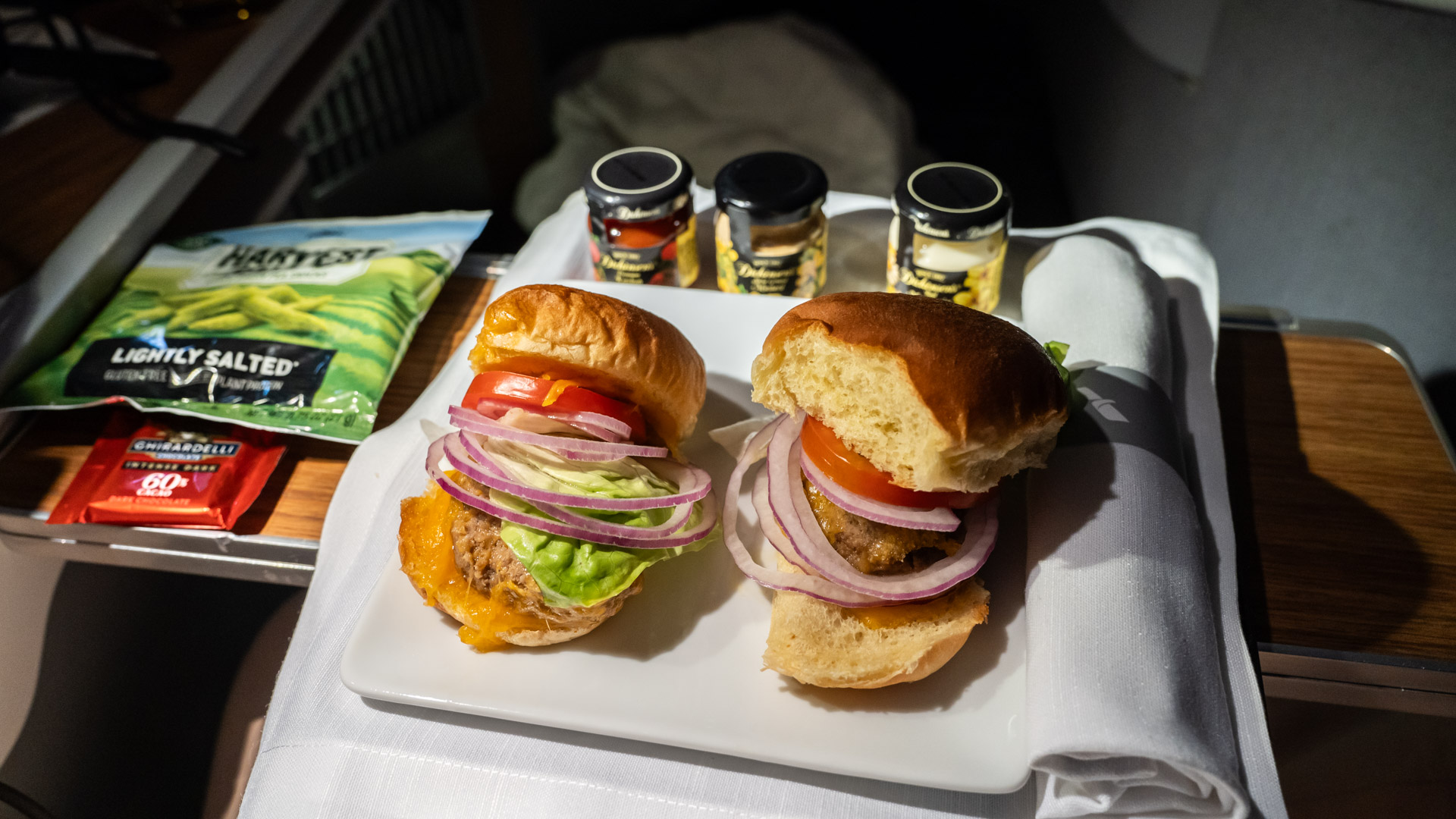 American Airlines Business Class Wagyu sliders