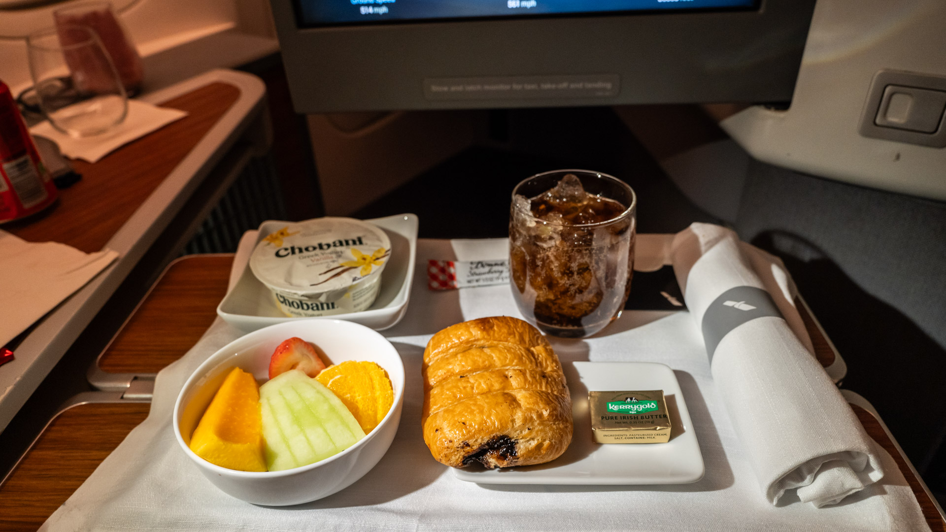 American Airlines Business Class breakfast