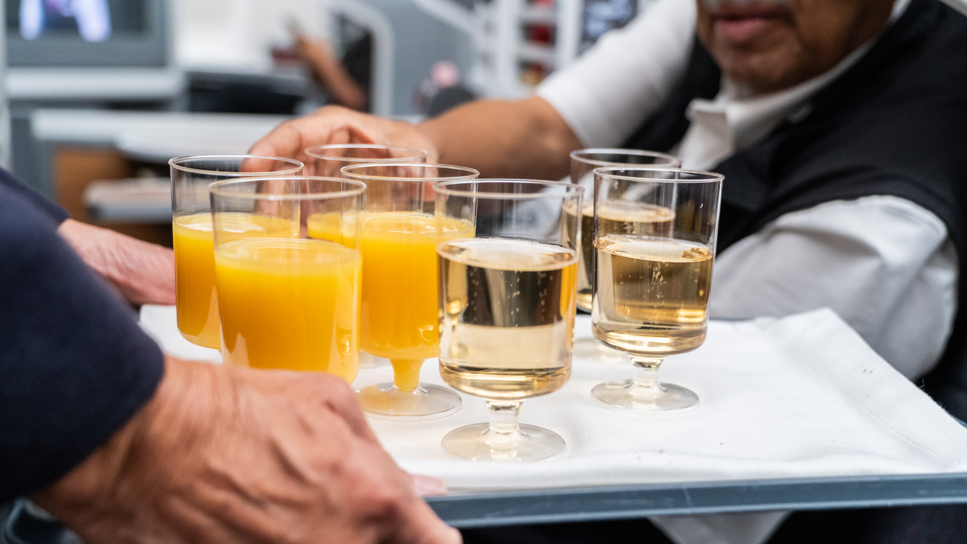 American Airlines Business Class pre-departure drinks