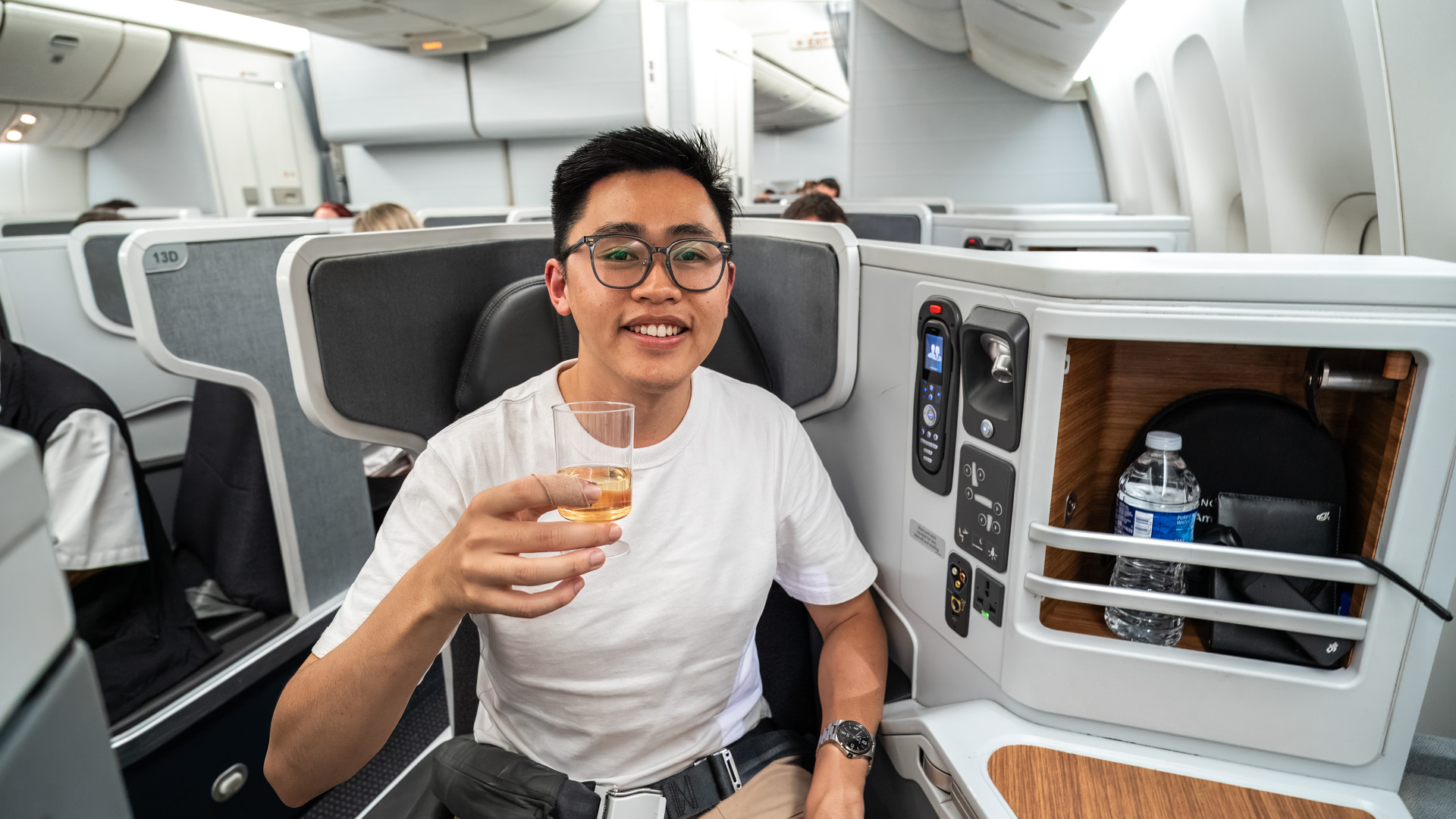 American Airlines Business Class passenger in seat