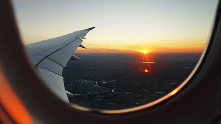 Sunrise plane window view