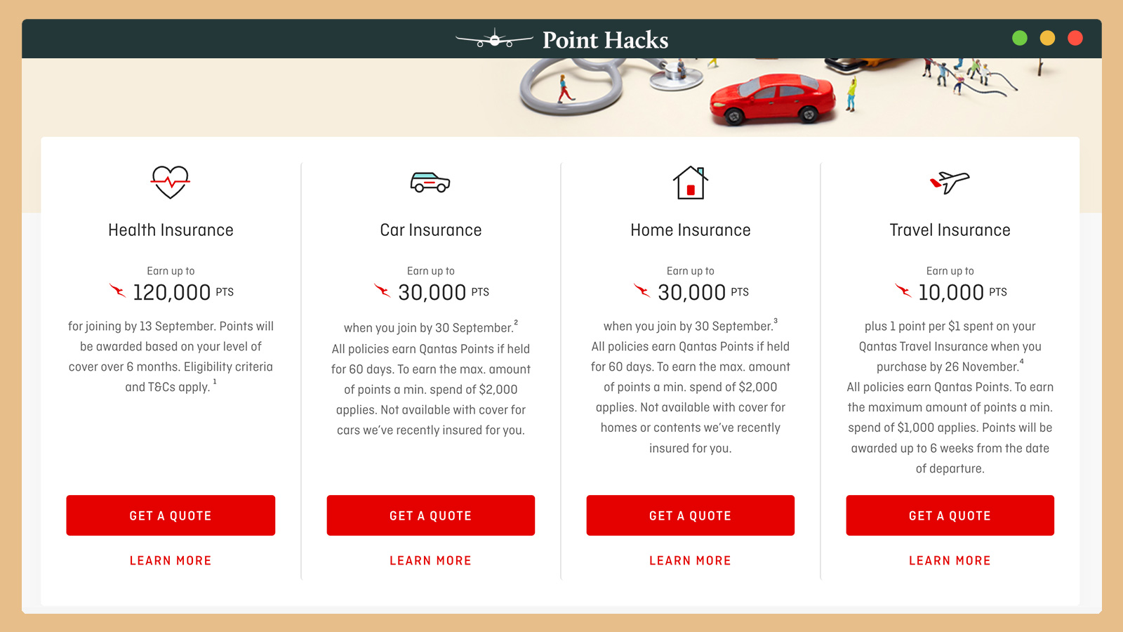 Qantas insurance bonus point offers September 2024