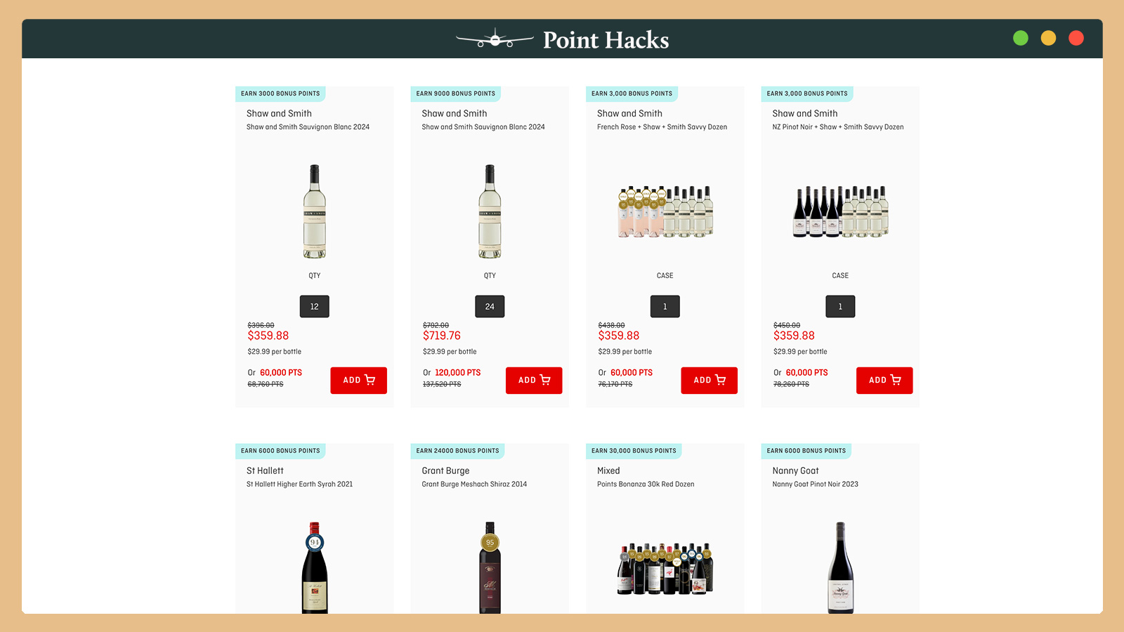 Qantas Wine bonus points offers