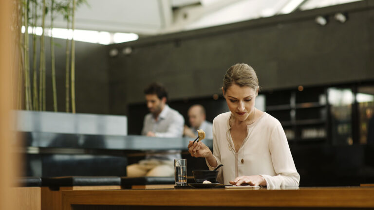 Dining in Cathay Pacific's The Wing, Business Class Lounge in Hong Kong