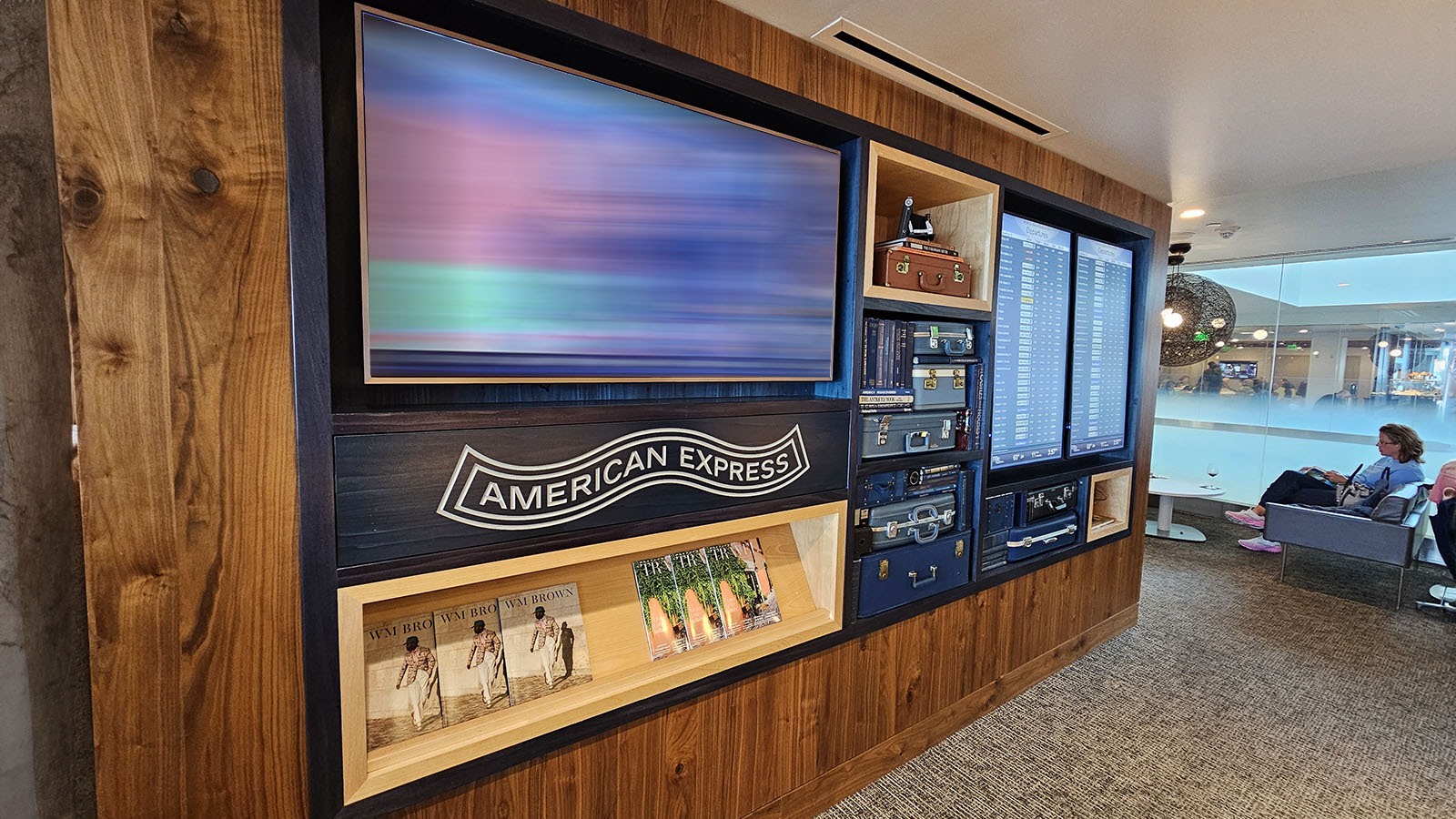 Flight info in the American Express Centurion Lounge, Denver