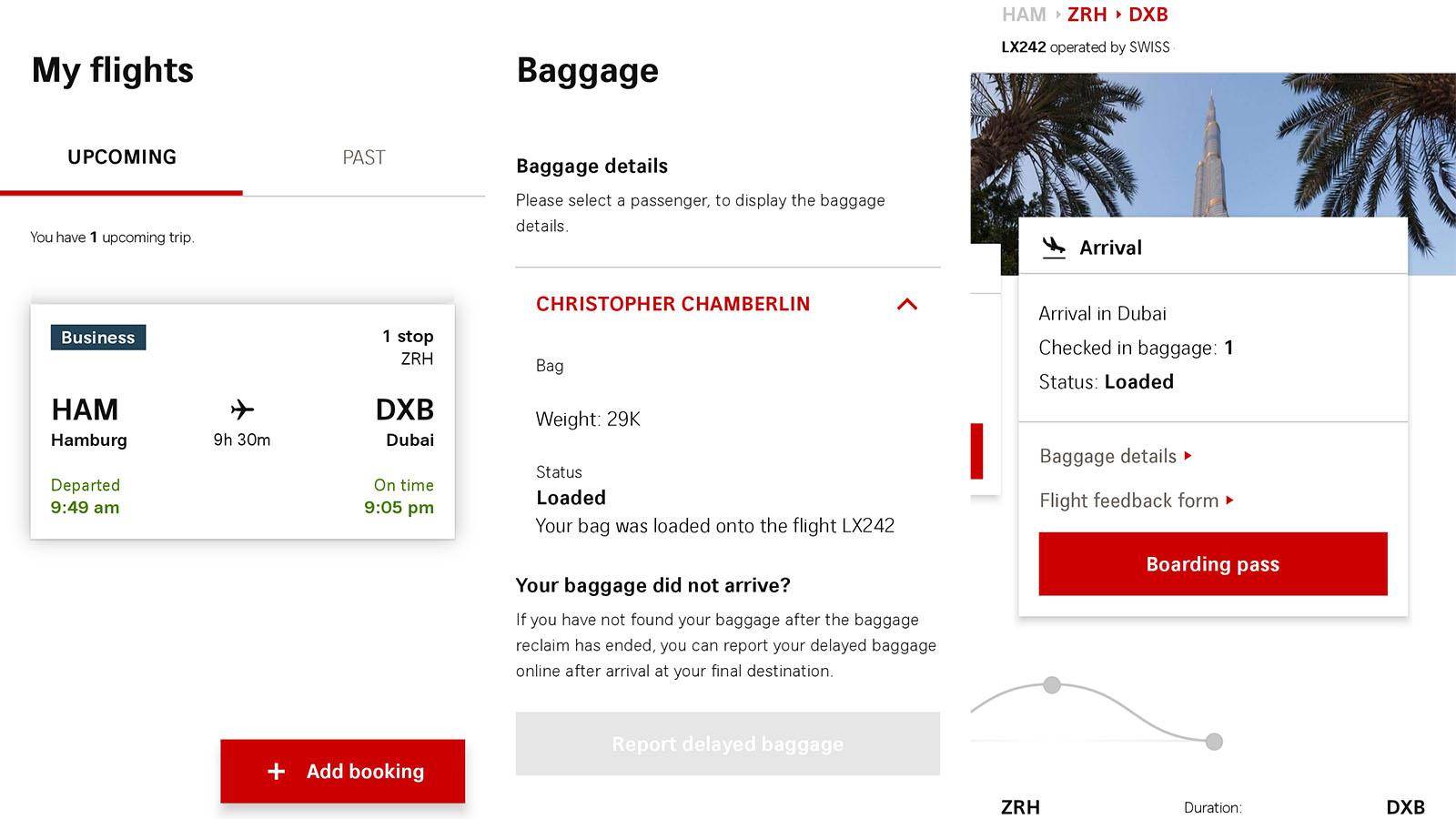 Check on your luggage flying SWISS Airbus A330 Business Class