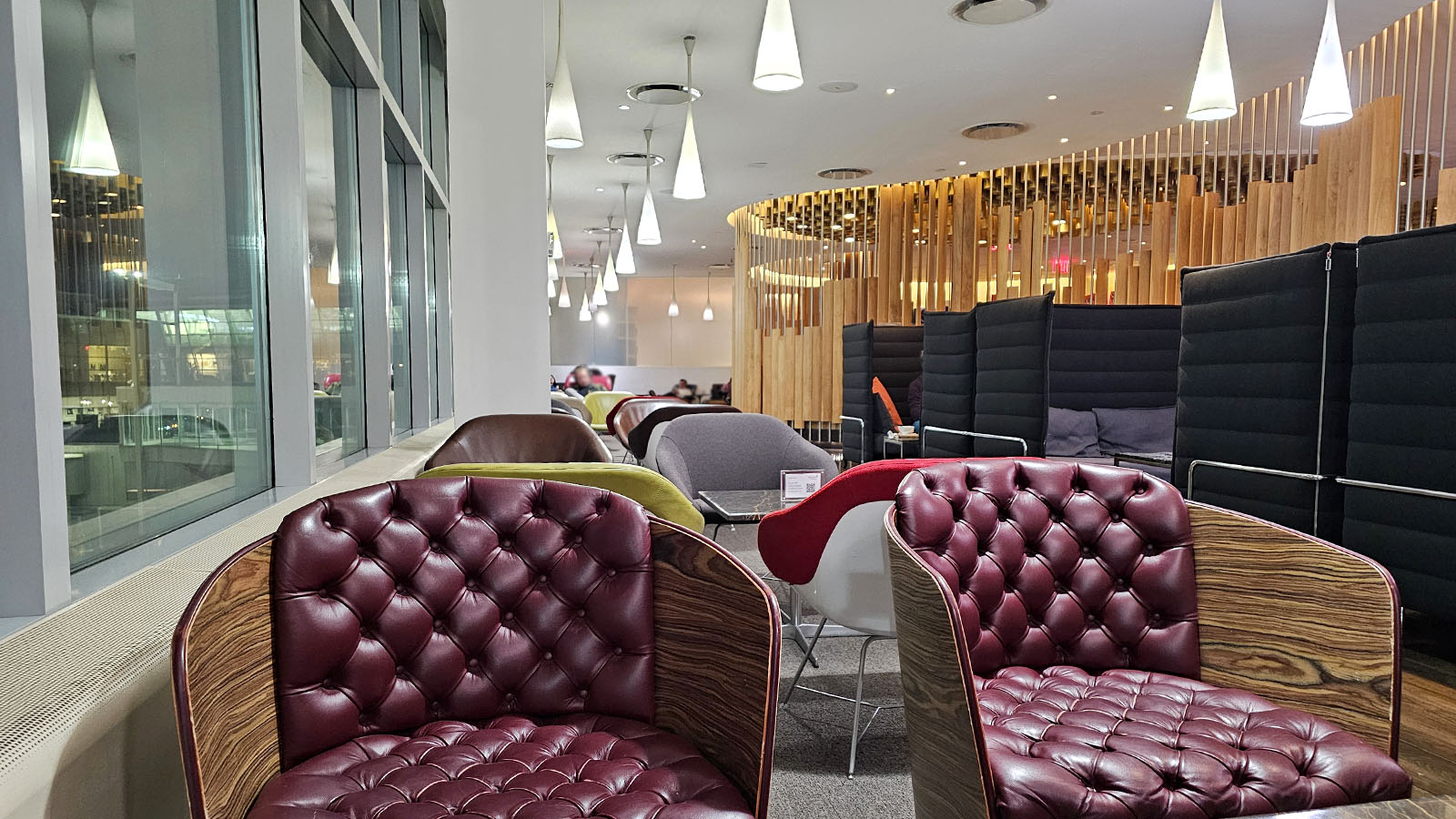 Leather seats in the Virgin Atlantic Clubhouse, New York