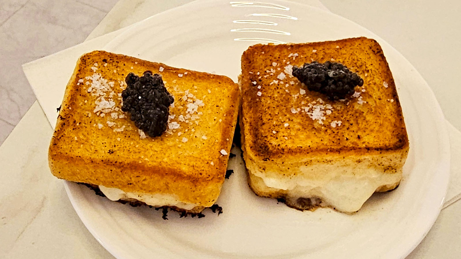 Toasted sandwich in Emirates' private lounge, Australian Open