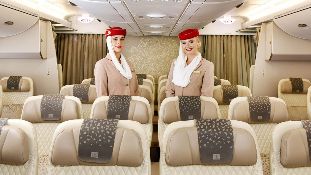 Emirates Airbus A380 Premium Economy cabin, available to Brisbane