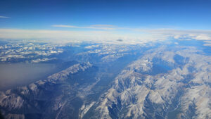 Mountains seen flying WestJet Boeing 737 Premium