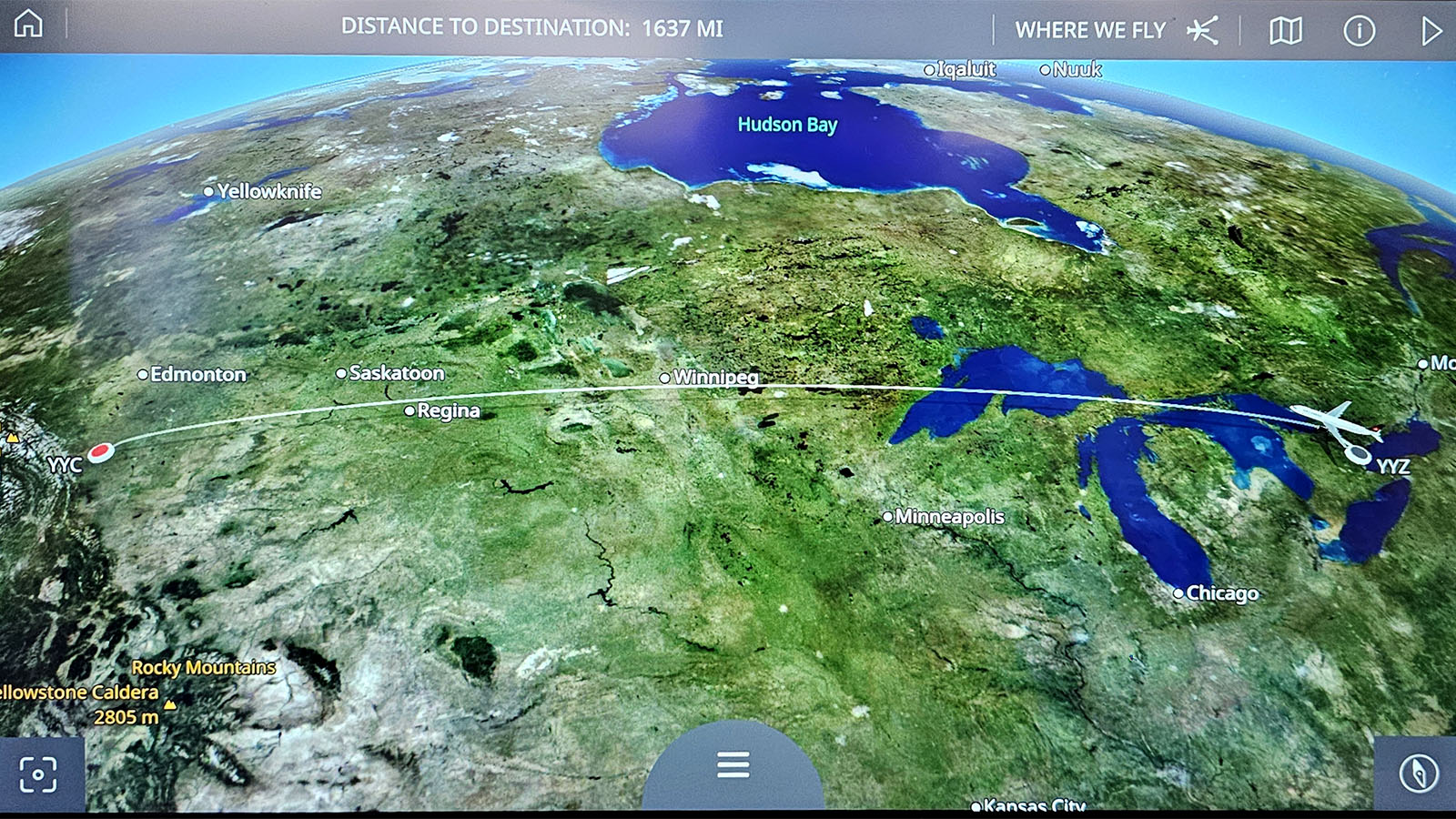 Inflight tracker in Air Canada Airbus A330 Signature Class