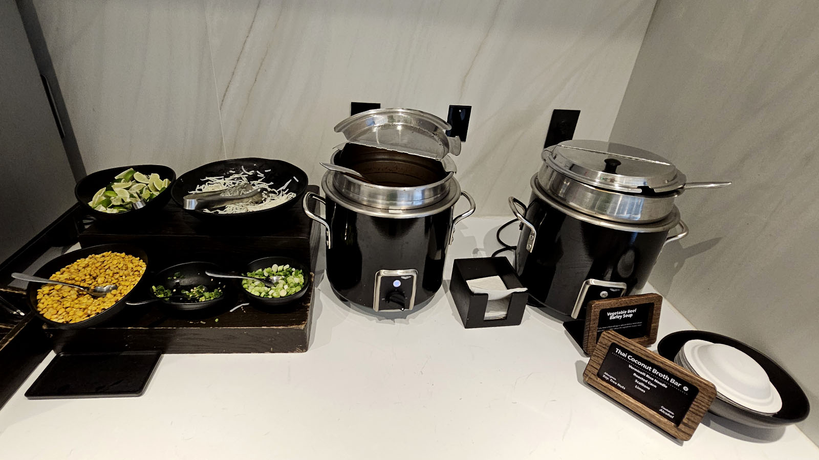International food in the Admirals Club in Denver, Colorado