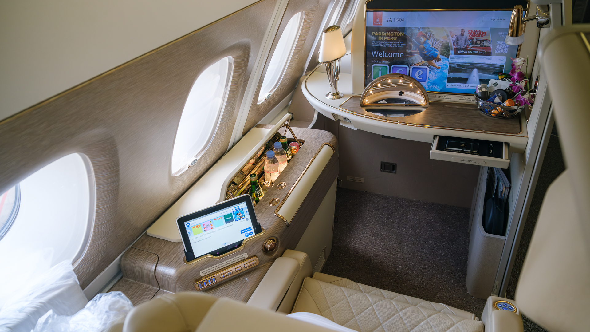 Emirates First Class aboard the refurbished A380