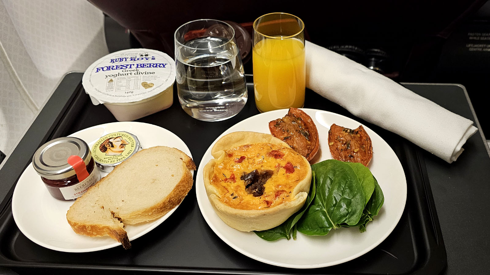 Meal on a Qantas breakfast flight