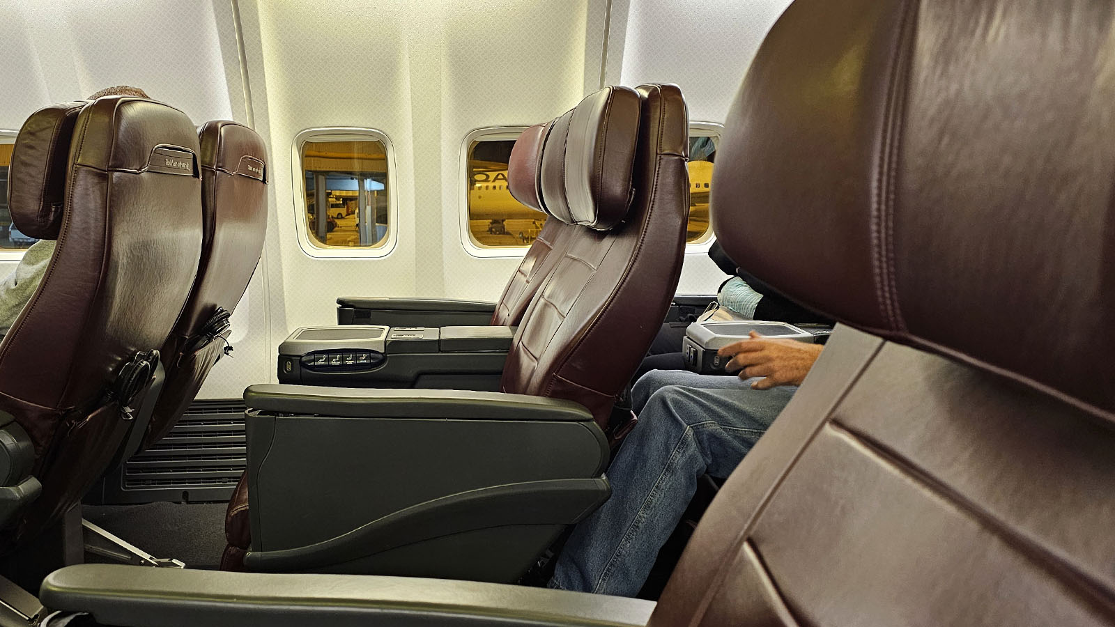 Chairs on a Qantas breakfast flight