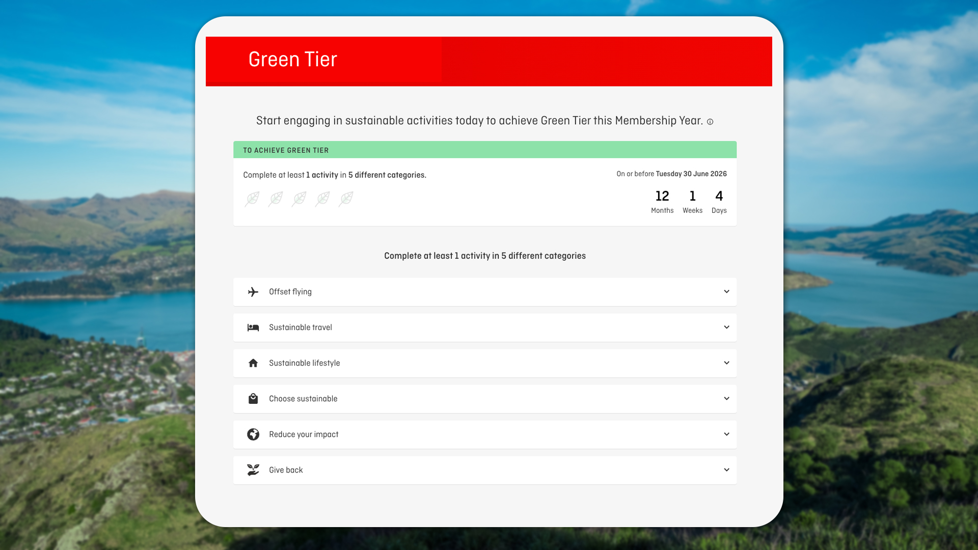 The Green Tier page on a new Qantas Frequent Flyer account