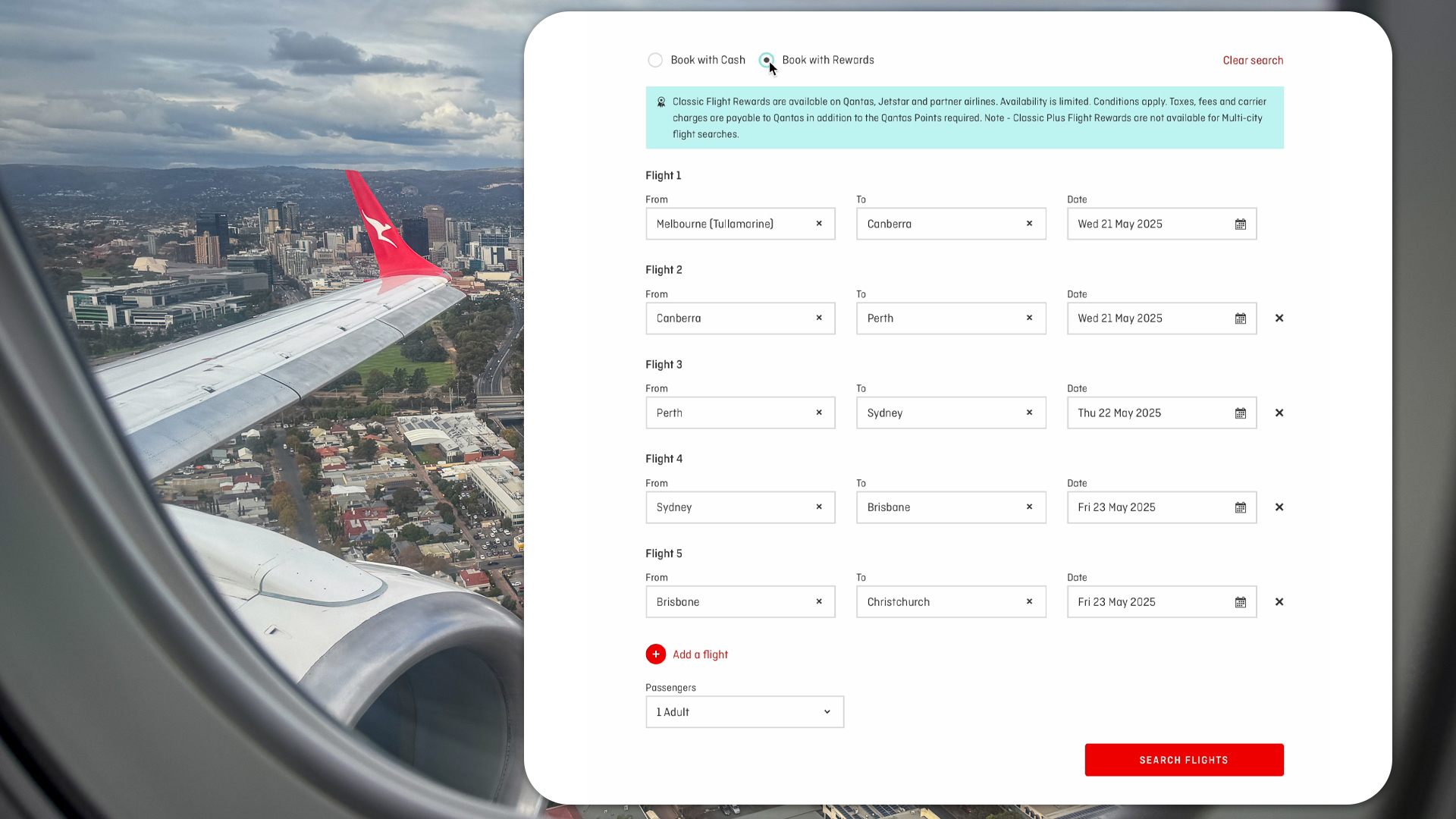 Using the multi-city tool to book a Classic Flight Reward with multiple stops