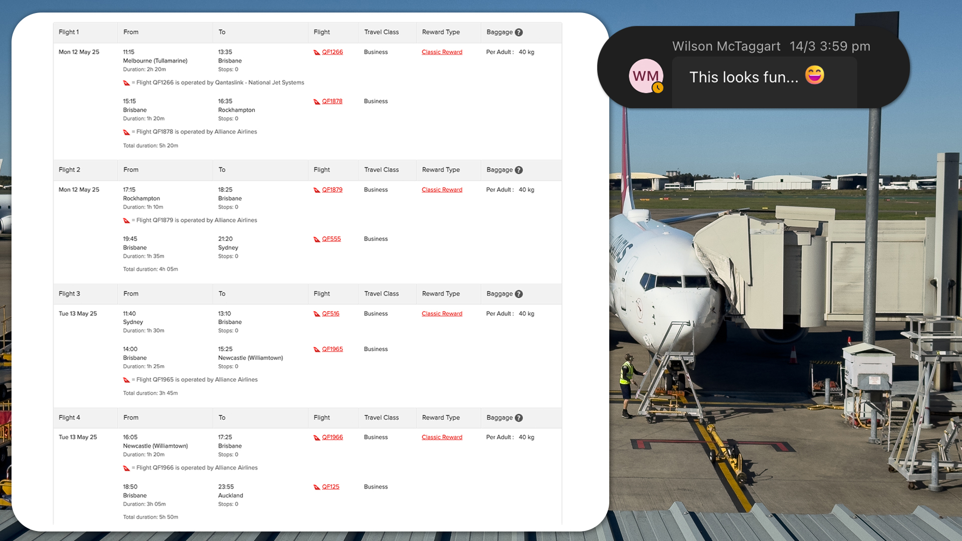 A Class Flight Reward Itinerary with little transfer time