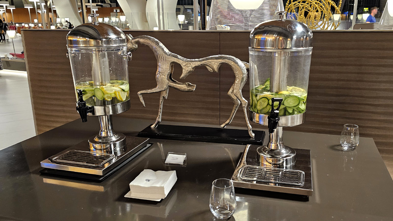 Water in the Qatar Platinum Gold Lounge Doha