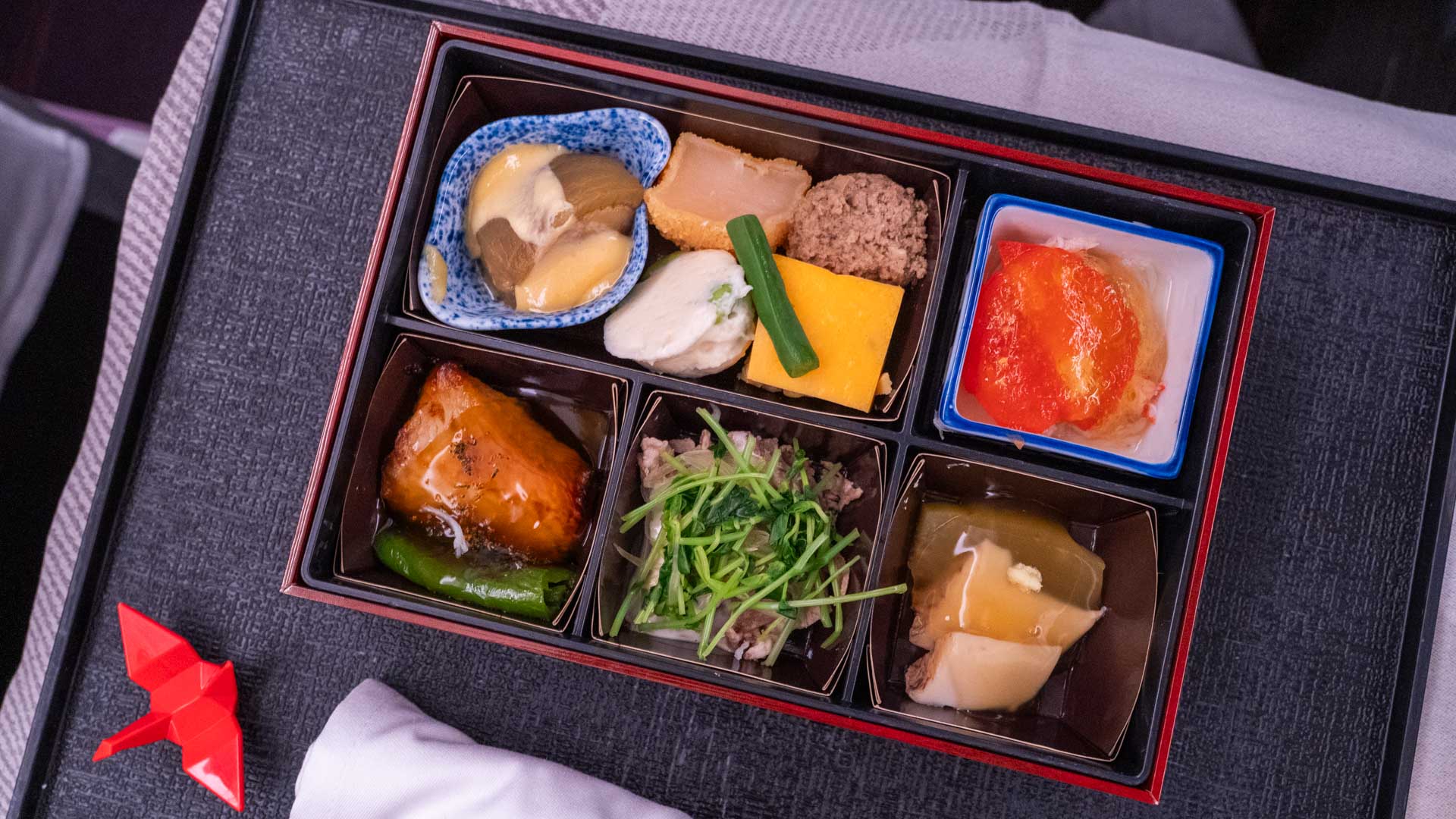 Japan Airlines Boeing 777 Business Class bento box.