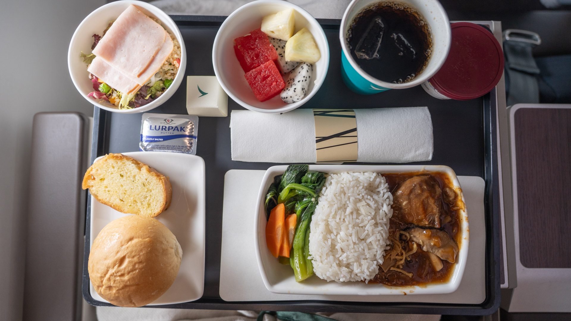 Cathay Pacific Airbus A350 Premium Economy dining