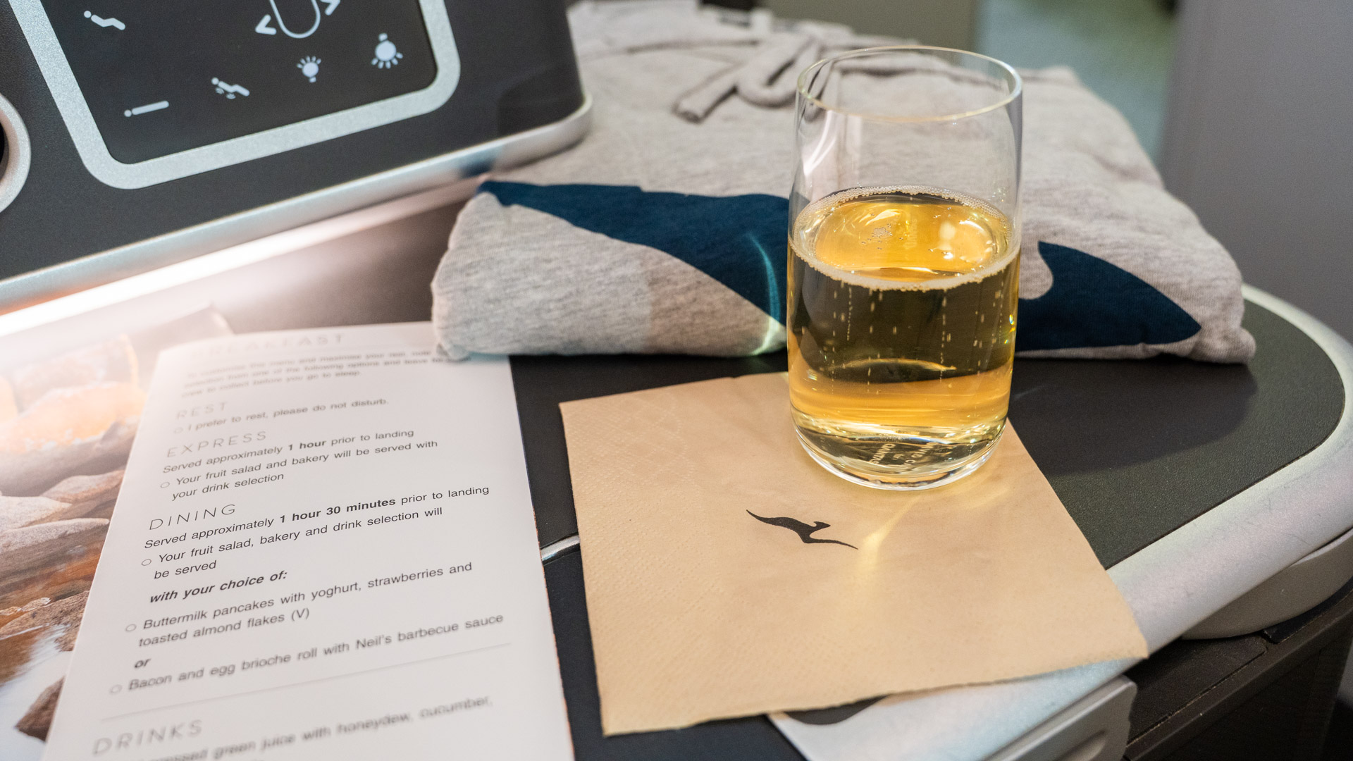 Qantas Airbus A380 Business Class breakfast card