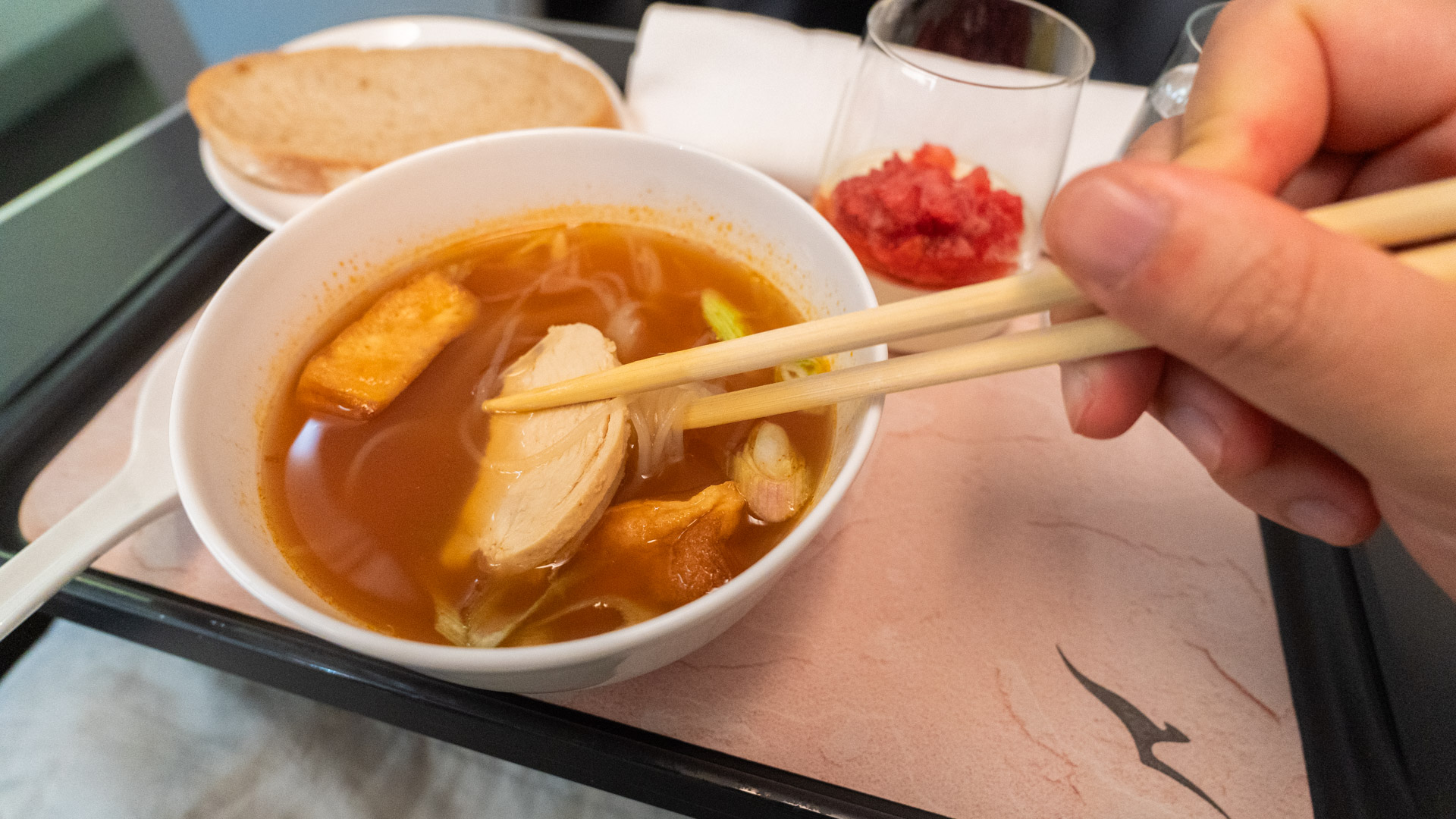 Qantas Airbus A380 Business Class supper