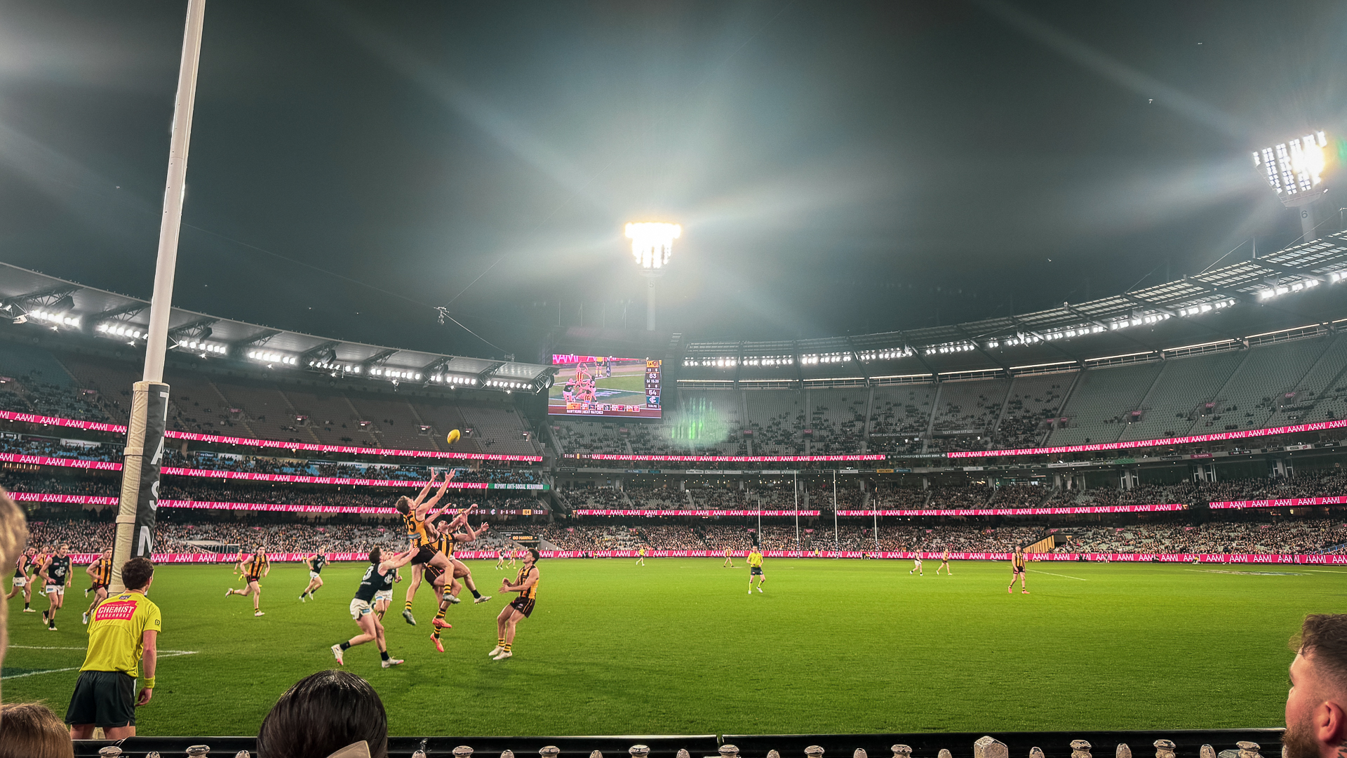 View from the goal side stands in the MCG during an AFL match