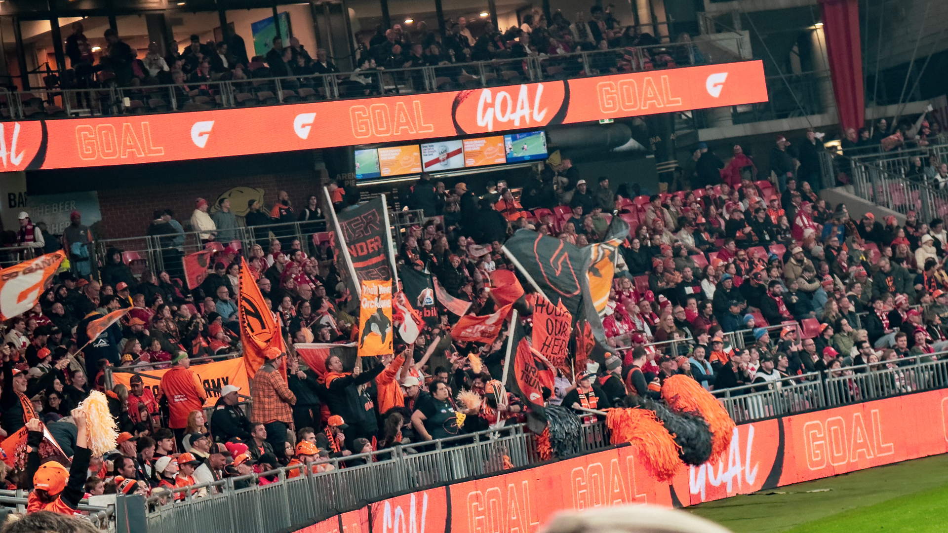 GWS Giants fans celebrating at ENGIE Stadium
