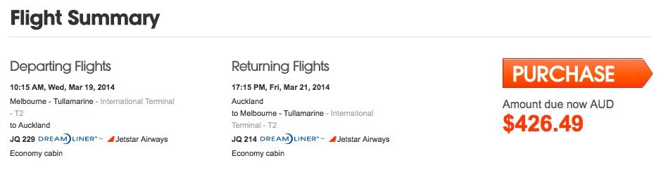 Jetstar MEL AKL 787 Booking  Confirmation