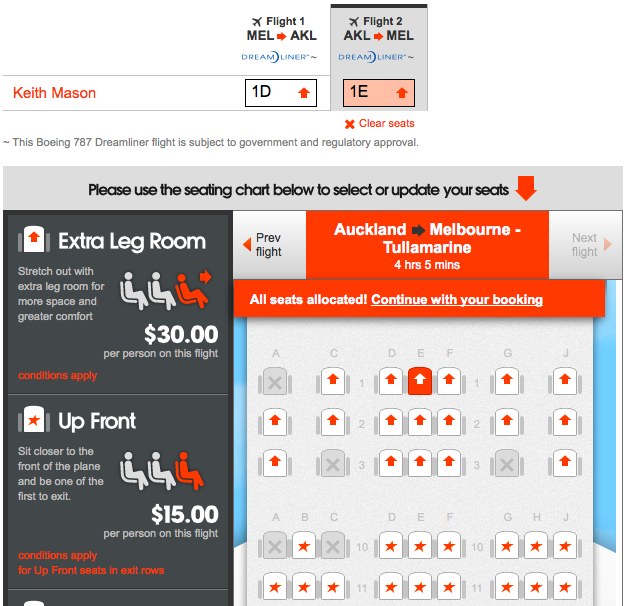 Jetstar MEL AKL 787 Booking  Starclass Seat Selection