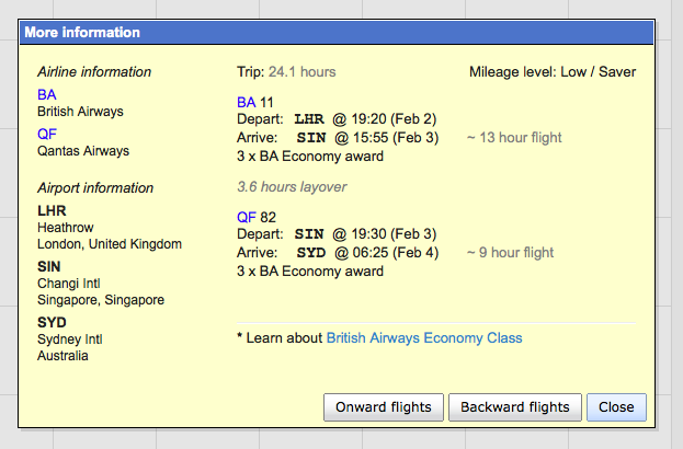 BA & Qantas availability