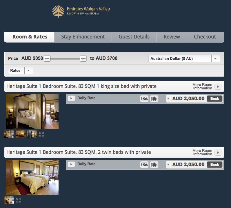 Emirates Wolgan Valley example pricing