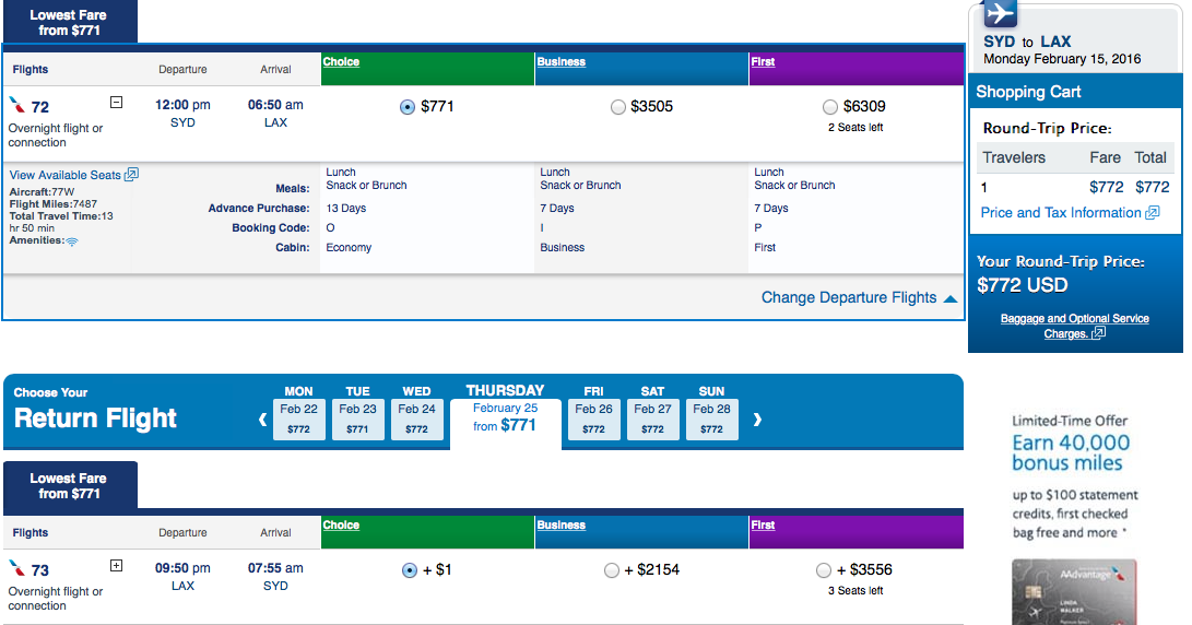 American Airlines booking