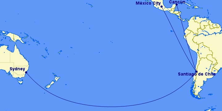 SYD SCL MEX map route