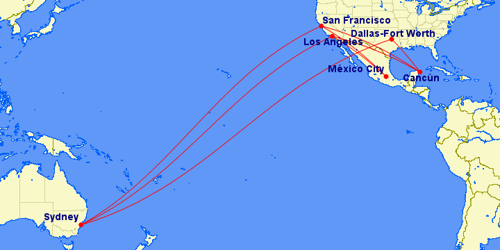 SYD LAX MEX map route